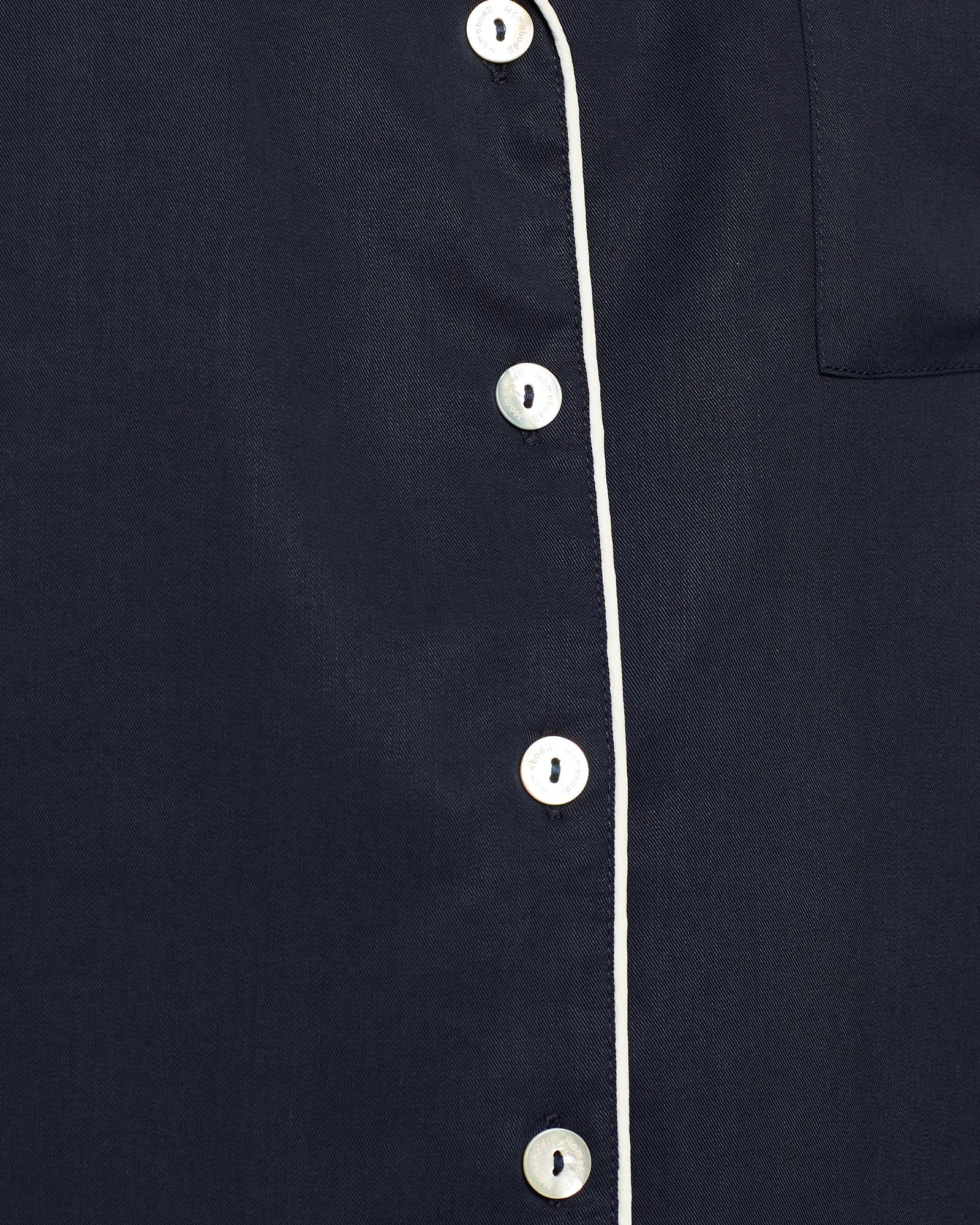 Eva Short Tencel™ Womens Personalised Pyjama Set Navy With White Piping | Homebodii