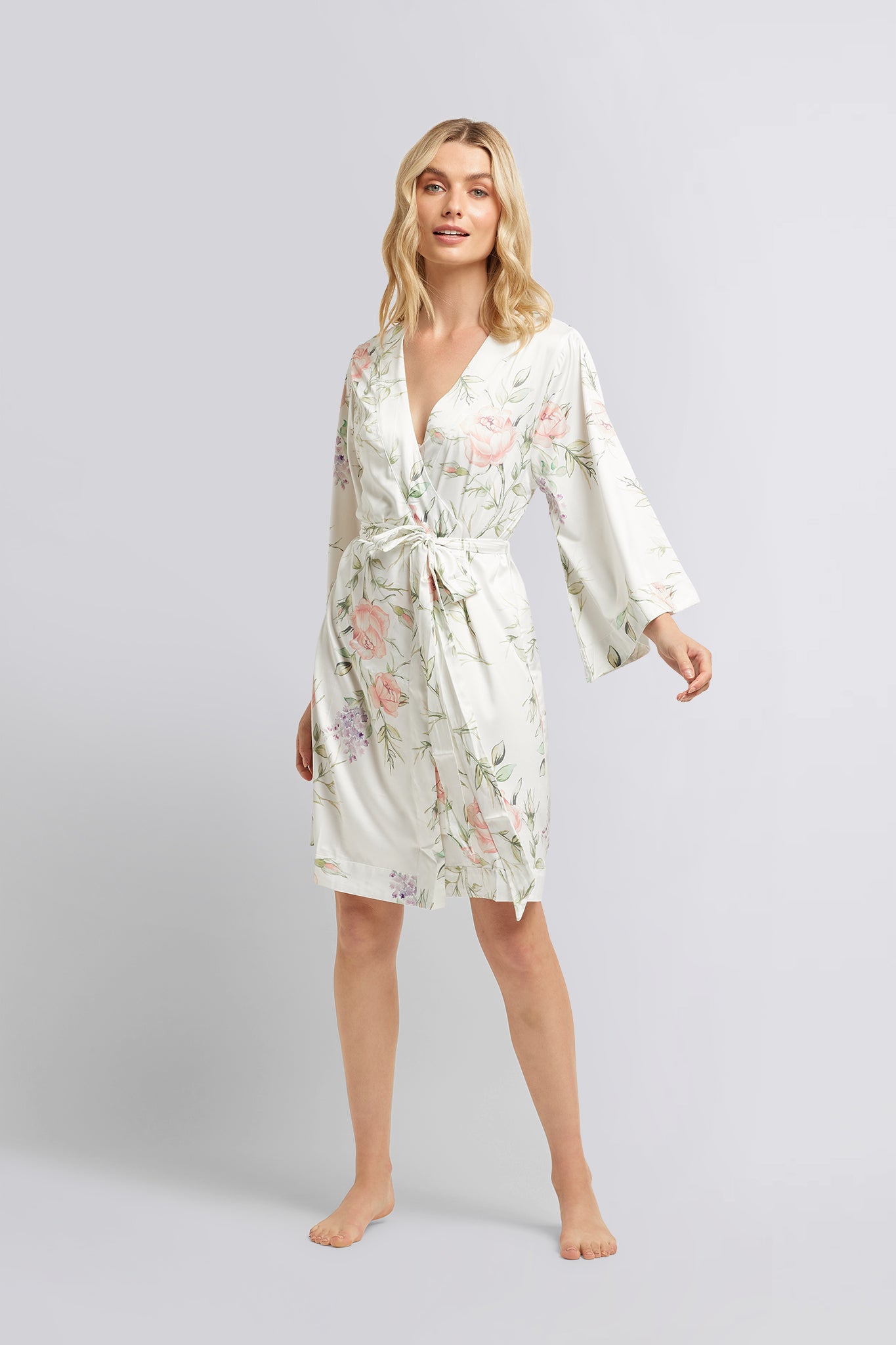 Jasmine Luxury Satin Robe Sofia Print | Homebodii