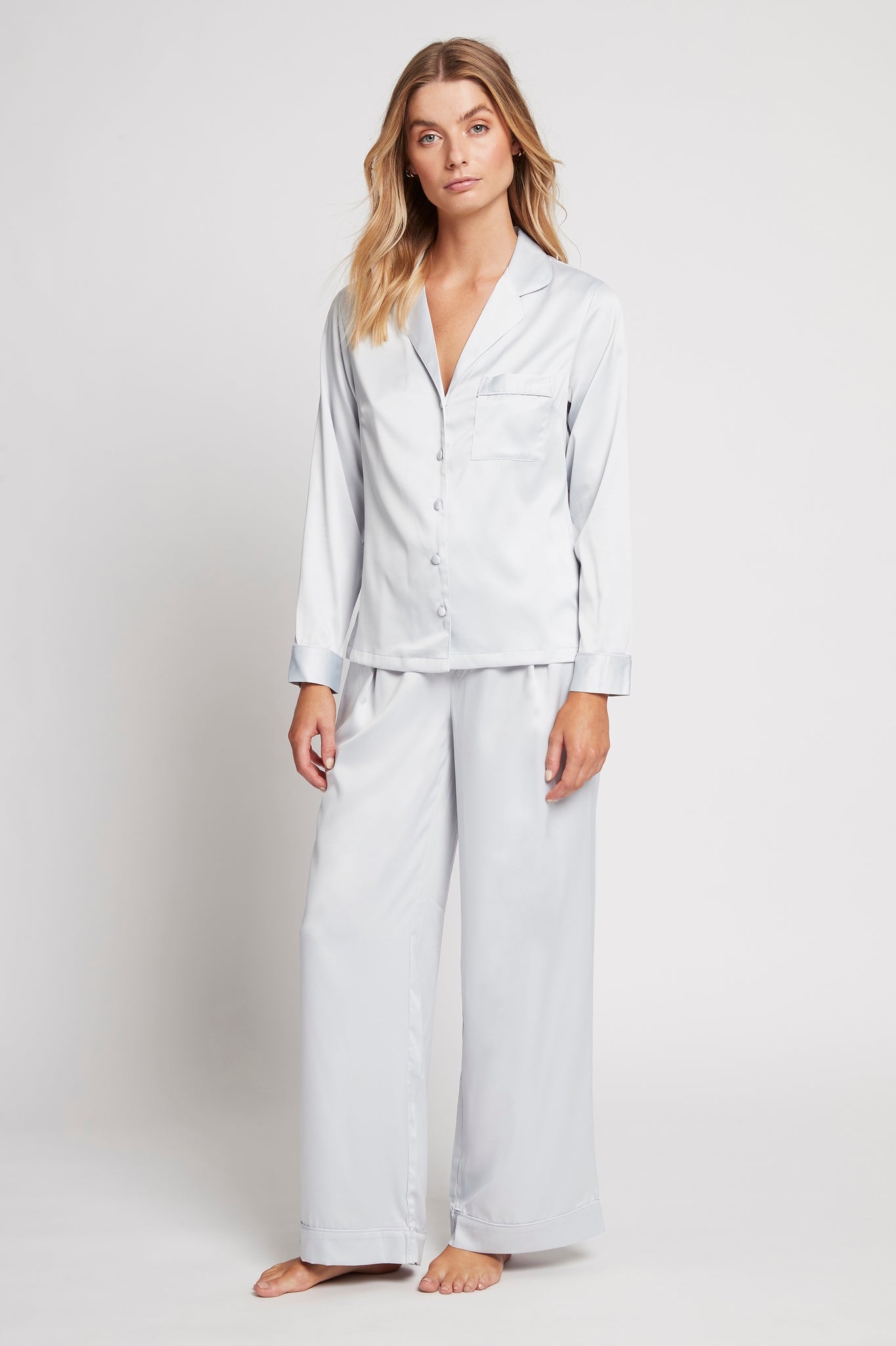 Toni Womens Personalised Satin Pyjama Lounge Set Eggshell Blue | Homebodii