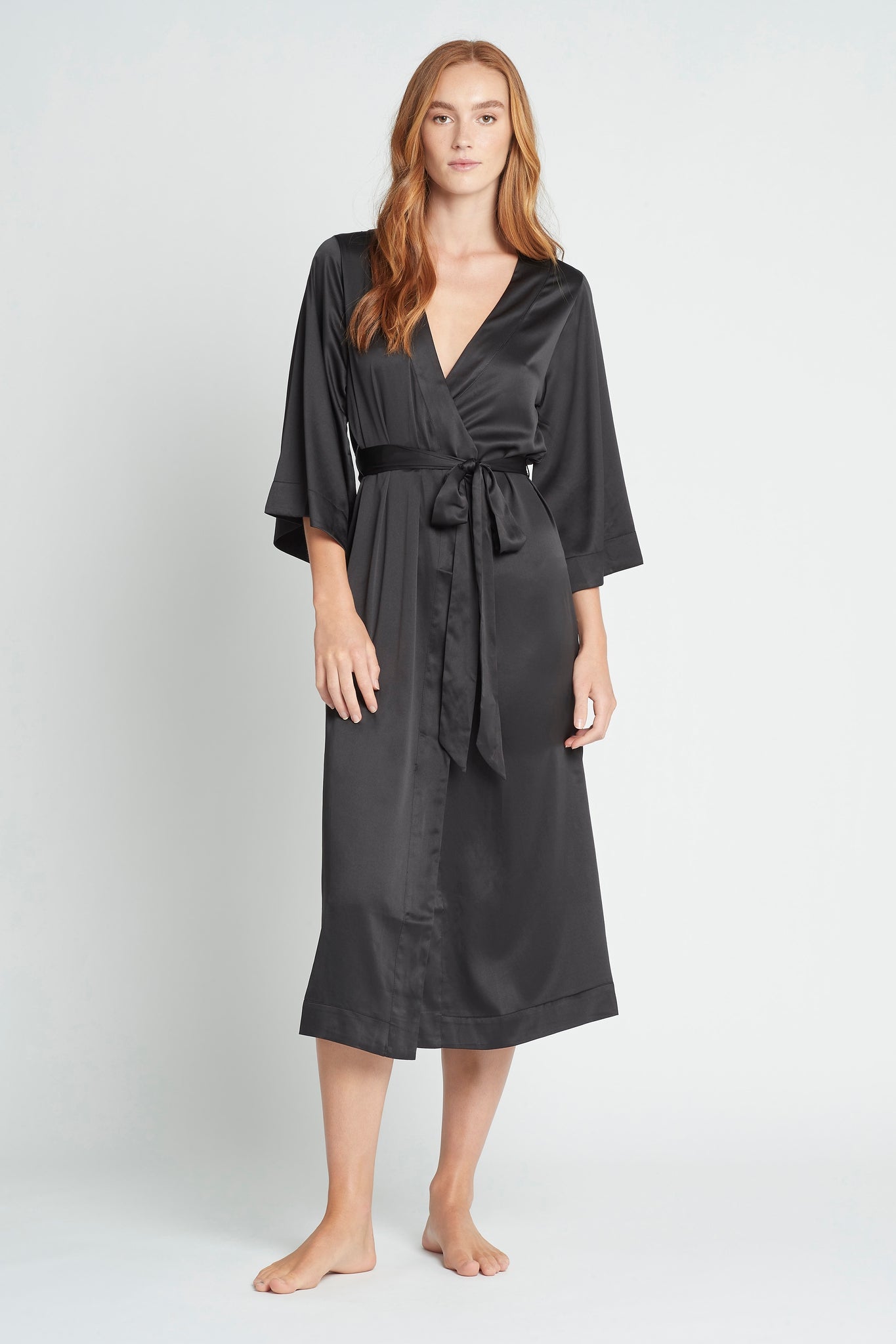 Jasmine Womens Luxury Satin Personalised Long Robe Black | Homebodii