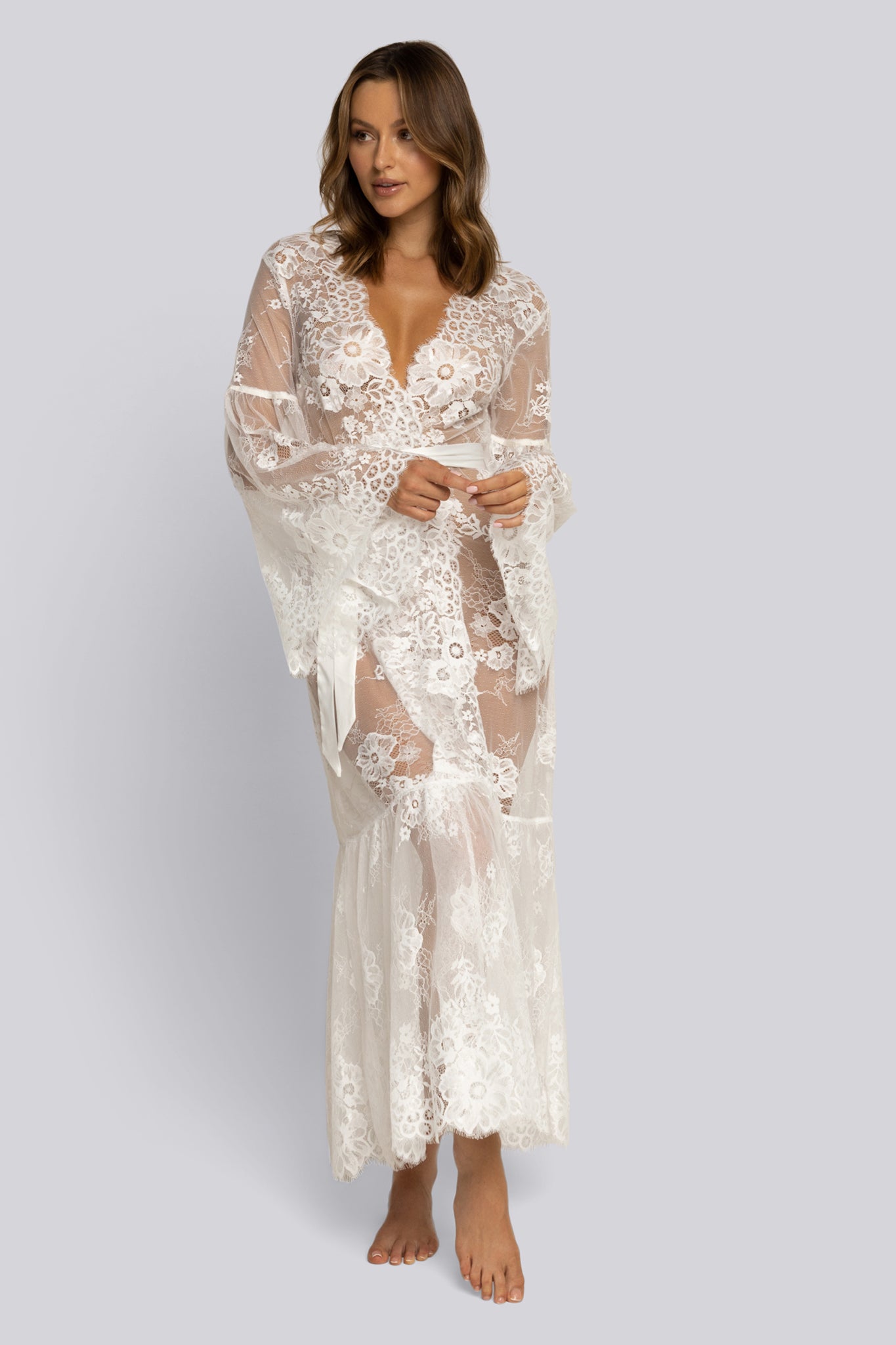 Georgina Long Lace Bridal Robe | Homebodii