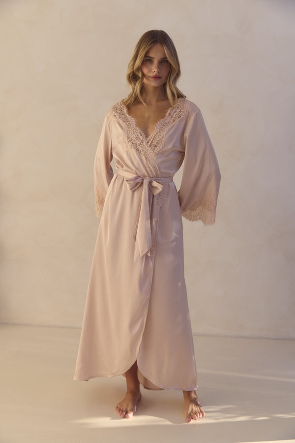 Sian Long Lace Robe – Blush