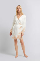 Sian Satin Robe White With Blush Lace | Homebodii