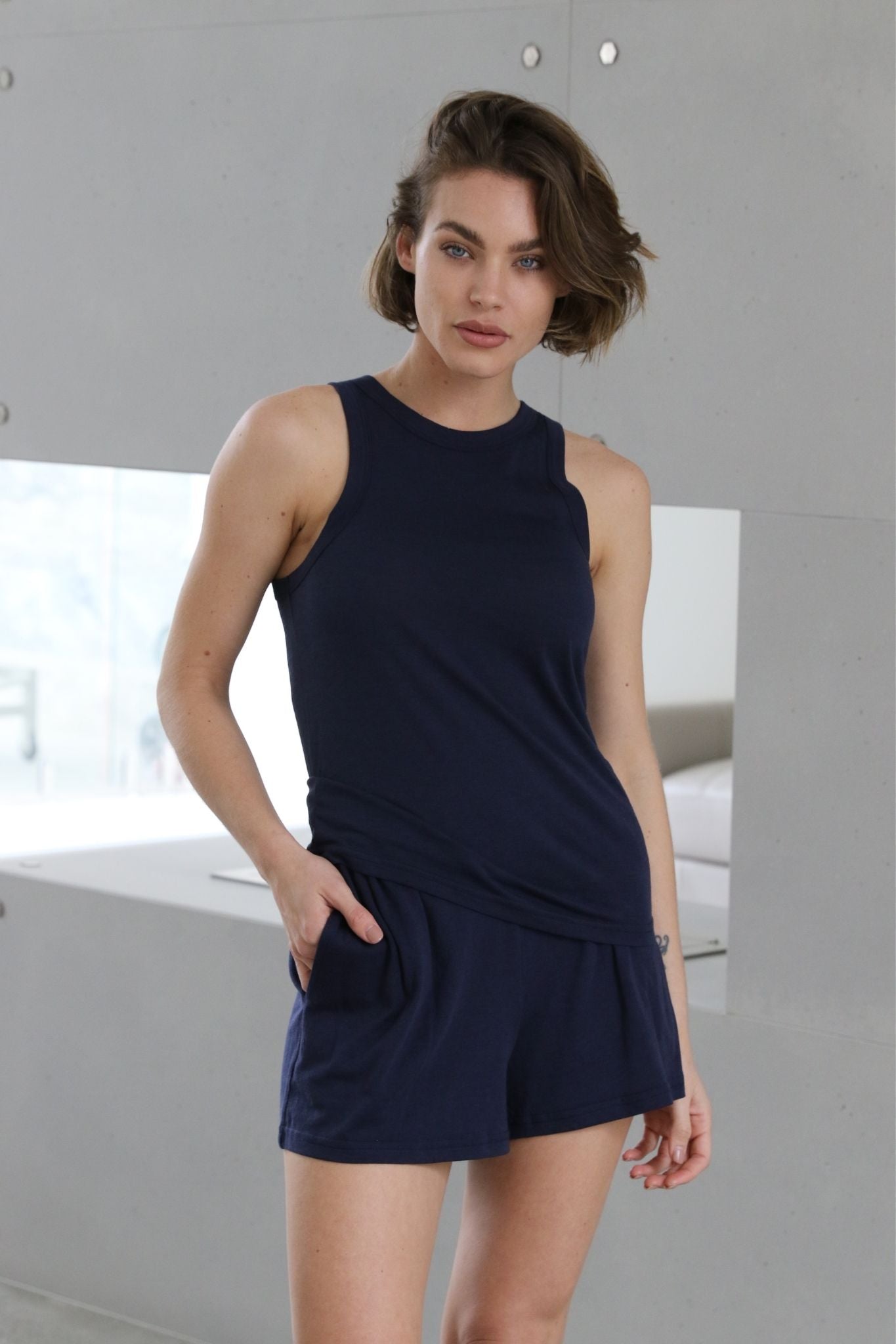 Homebodii Basic Tencel™ Womens Singlet  Navy | Homebodii