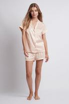 Grace Short Satin Personalised Pyjama set with  Blush With White Piping | Homebodii