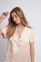 Grace Short Satin Personalised Pyjama set with  Blush With White Piping | Homebodii