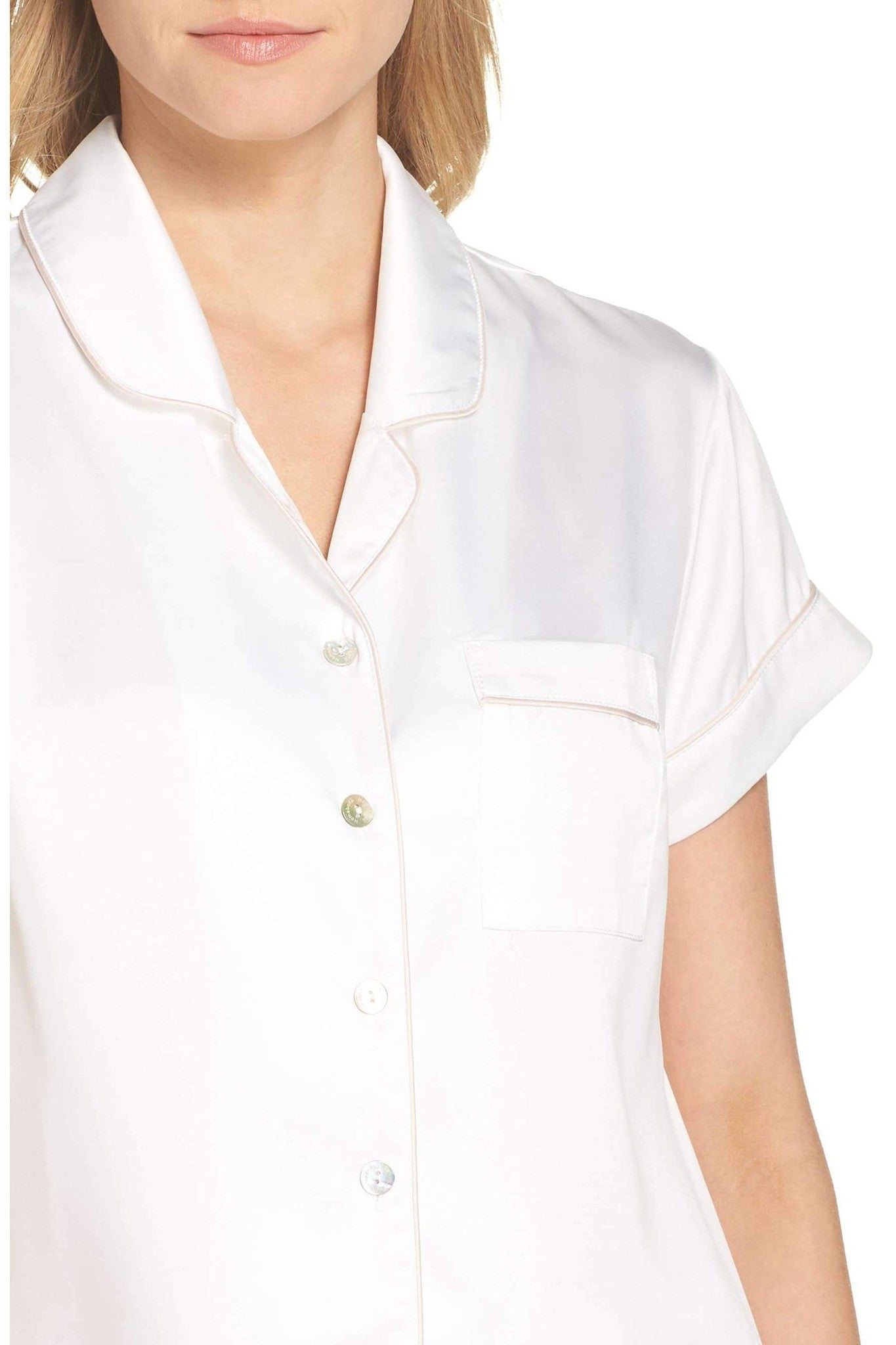 Grace Short Satin Personalised Pyjama set with  White With Blush Piping | Homebodii