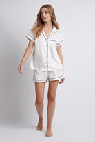 Grace Personalised Satin Short Piping Pyjama Set  White With Black Piping | Homebodii