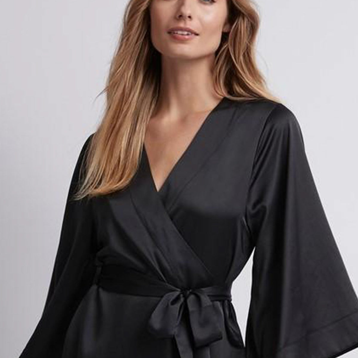 Black Satin Robe | Jasmine Short Robe | homebodii® – Homebodii AU