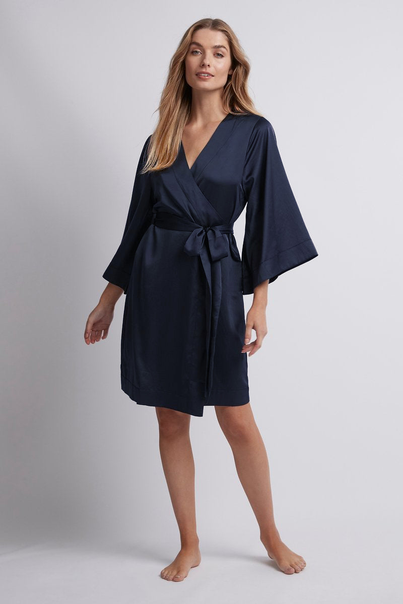 Jasmine Luxury Satin Personalised Robe  Navy | Homebodii