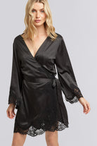 Sian Luxury Satin Personalised Robe Black | Homebodii
