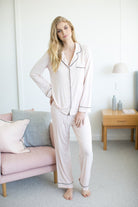 Petra Womens Tencel™ Modal Personalised Long Pyjama Set Blush with Black piping | Homebodii