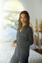 Petra Womens Tencel™ Modal Personalised Long Pyjama Set Charcoal with Blush | Homebodii