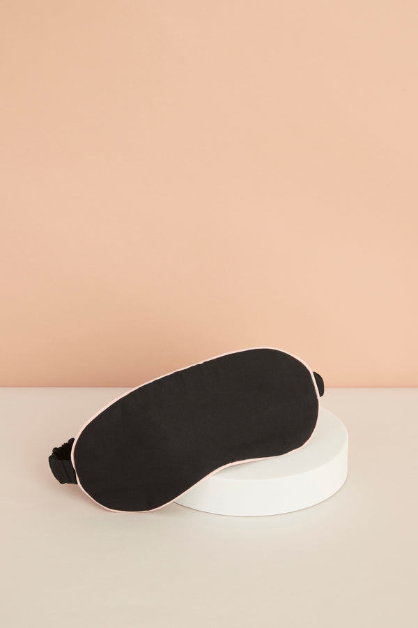 Eva Tencel™ Eye Mask - Black with Blush Piping