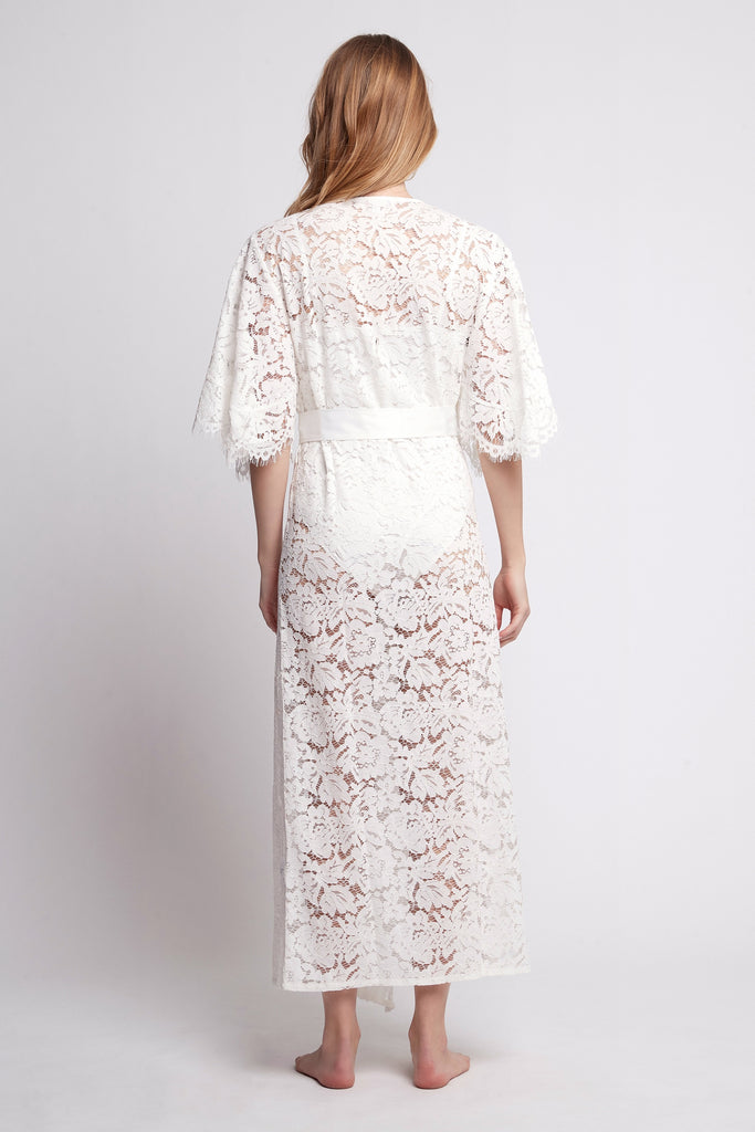 Saskia Long Lace Bridal Robe | Homebodii
