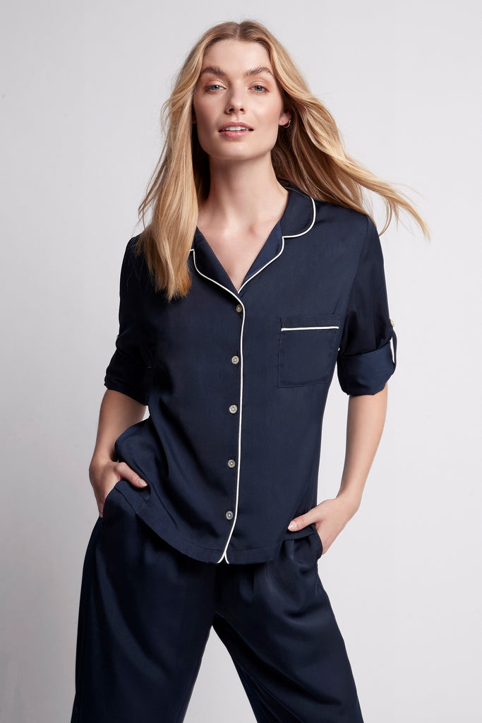 Iluka Charmeuse Pyjama Lounge Set  Navy | Homebodii