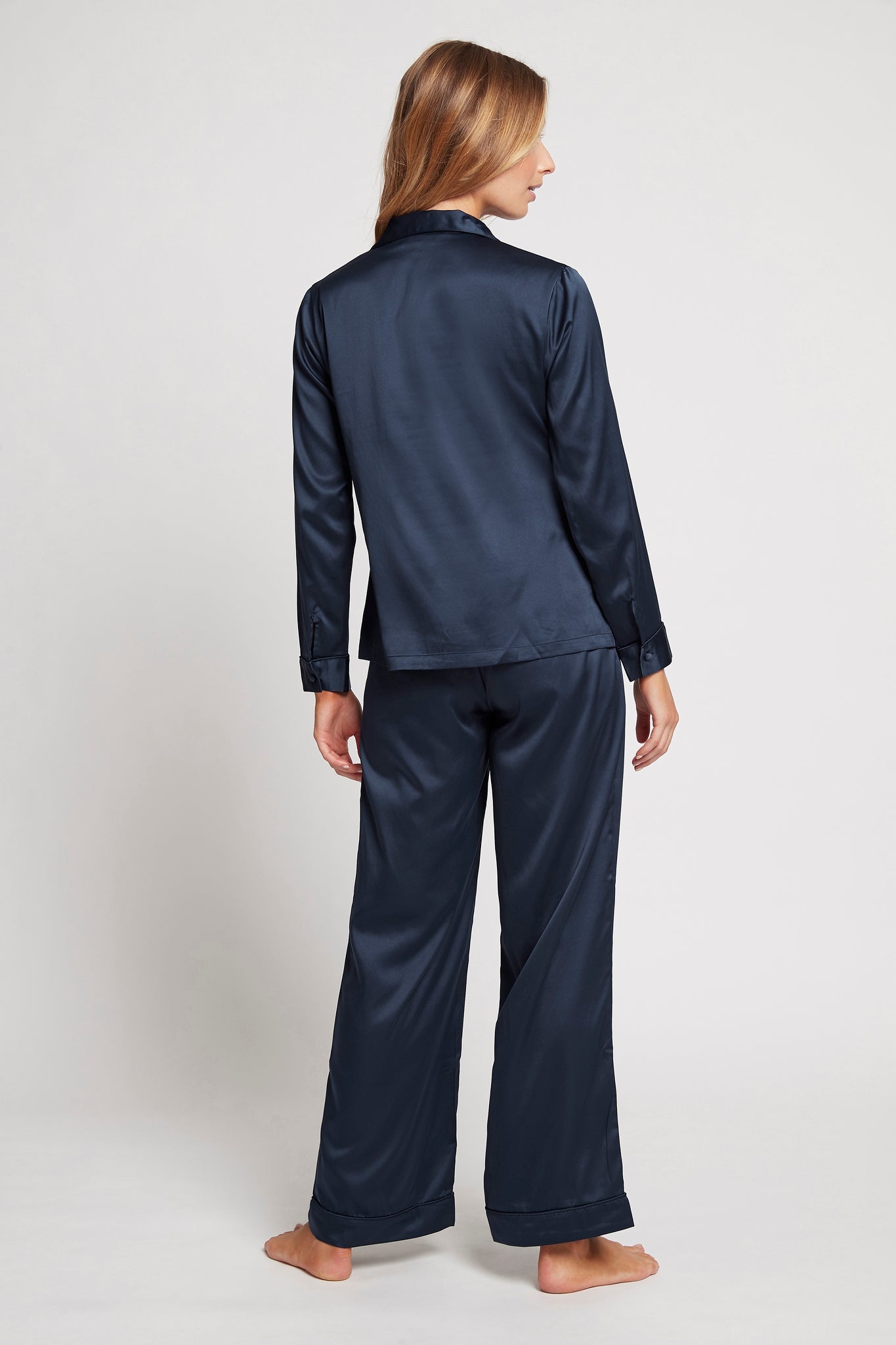 Toni Womens Personalised Satin Satin Pyjama Lounge Set  Navy | Homebodii