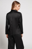 Toni Womens Personalised Satin Satin Pyjama Lounge Set  Black | Homebodii