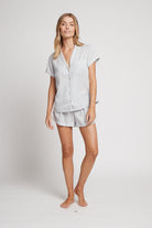 Eva Short Tencel™ Womens Personalised Pyjama Set  Eggshell Blue With White Piping | Homebodii