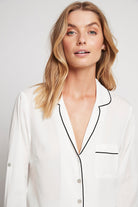 Eva Long Tencel™ Womens Personalised Pyjama Set  White With Black Piping | Homebodii