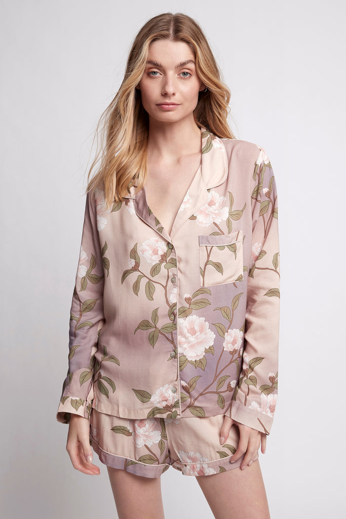 Nightfall Long Sleeve With Short Viscose Womens Pyjama Set | Homebodii