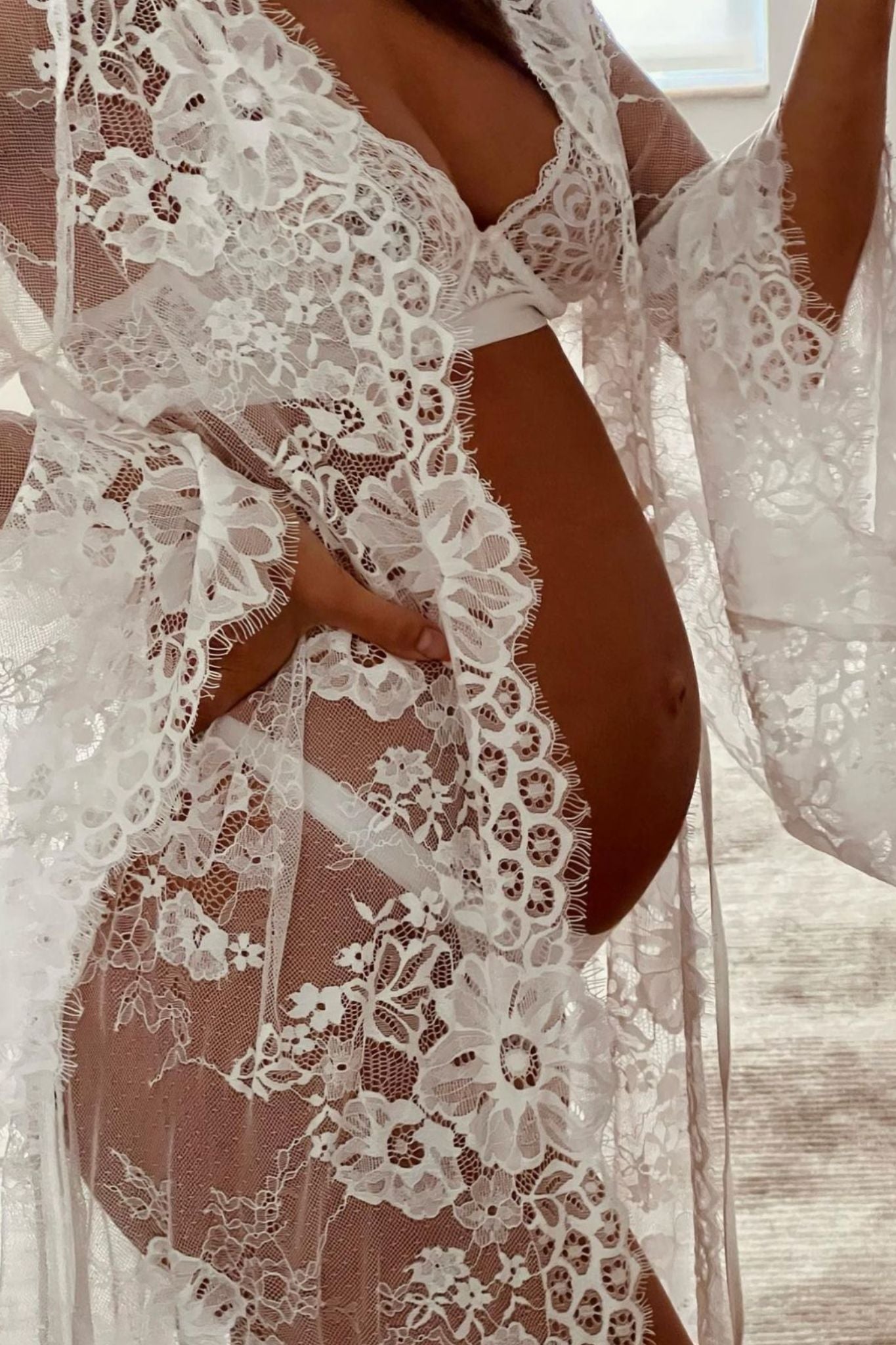 Georgina Long Lace Bridal Robe | Homebodii