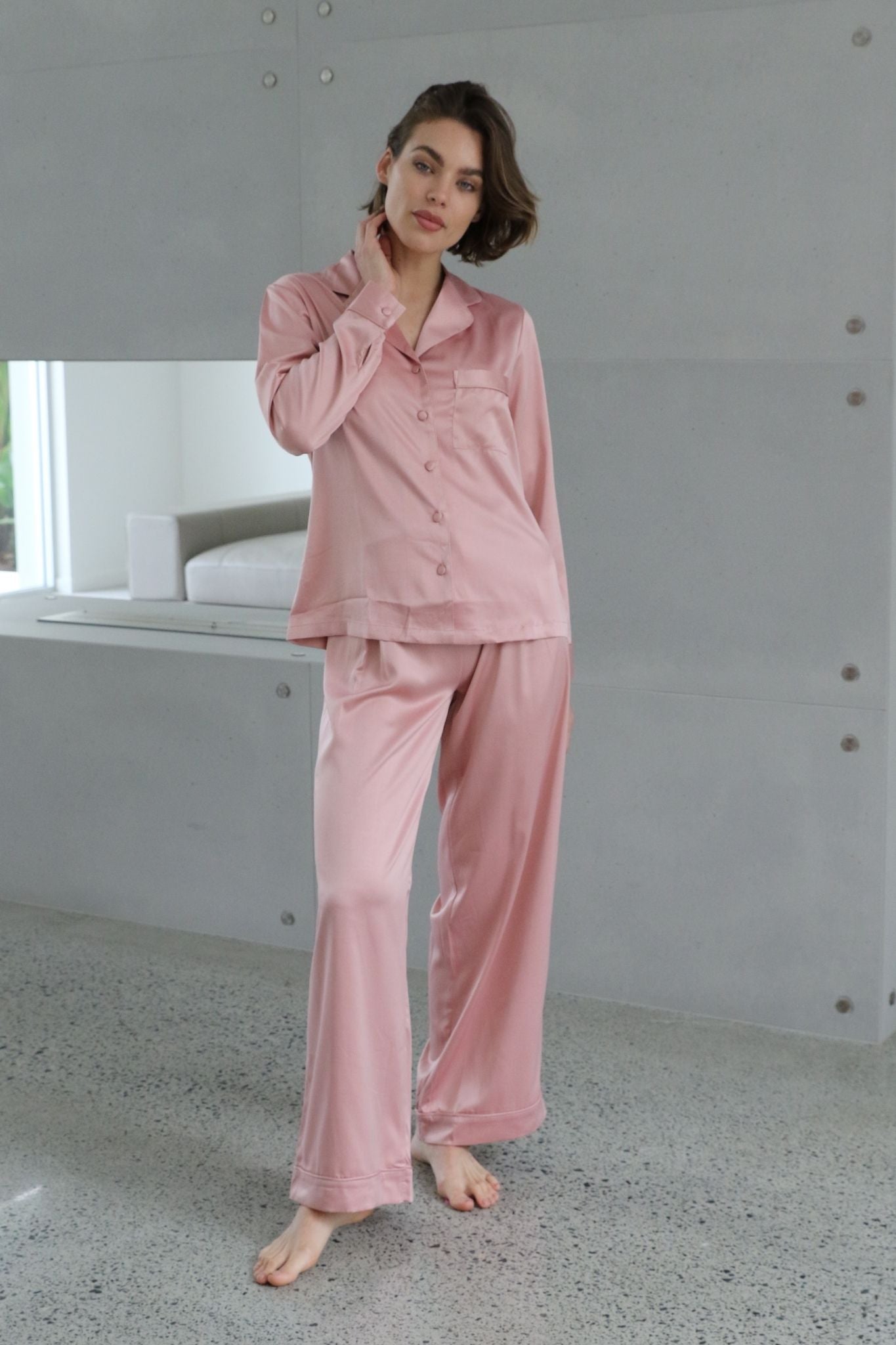 Toni Womens Personalised Satin Pyjama Lounge Set  Rust | Homebodii