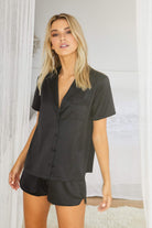 Toni Short Sleeve Personalised  Satin Womens Pyjamas Black | Homebodii